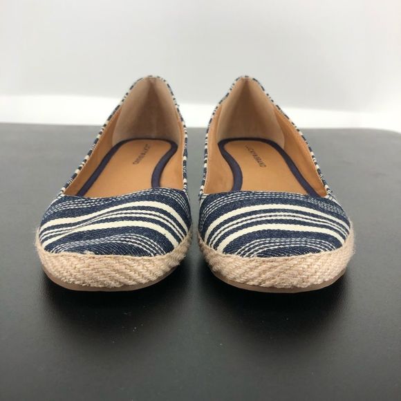 Lucky Brand Tilly Navy White Striped Round Toe Espadrille Wedges - Picture 4 of 11